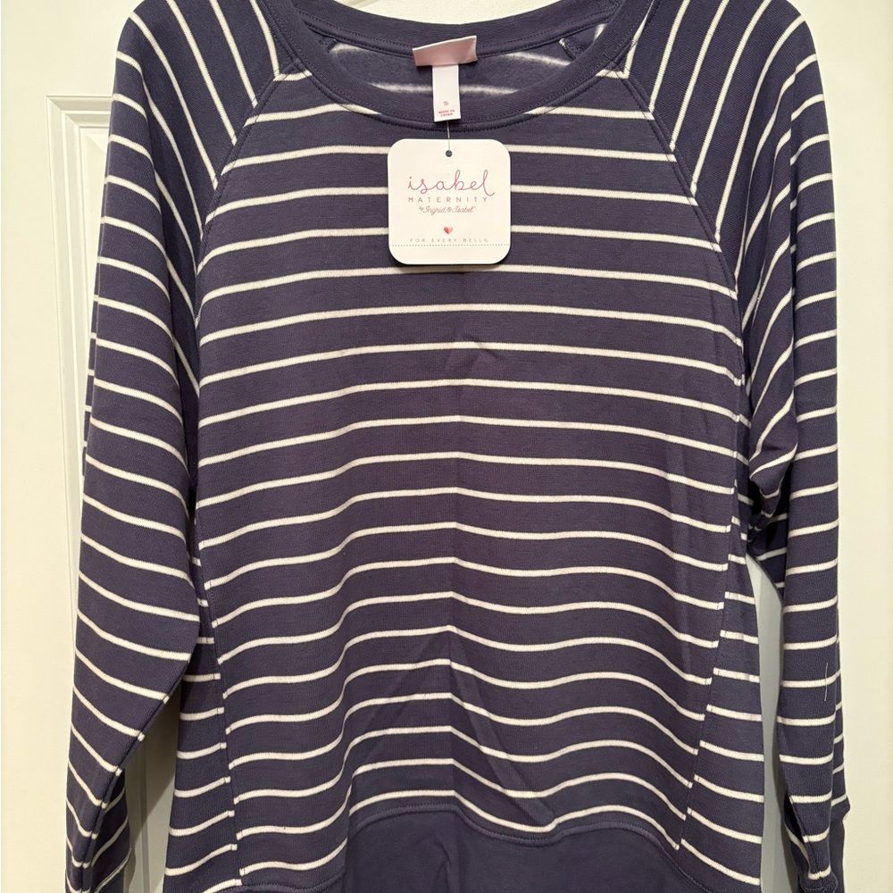 Isabel maternity by Ingrid and Isabel women’s maternity striped sweatshirt-blue